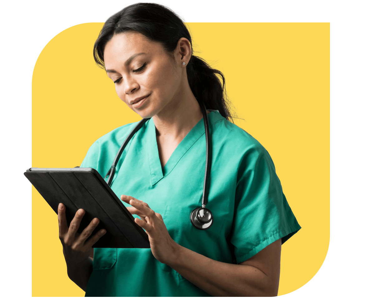 Healthcare professional using a tablet